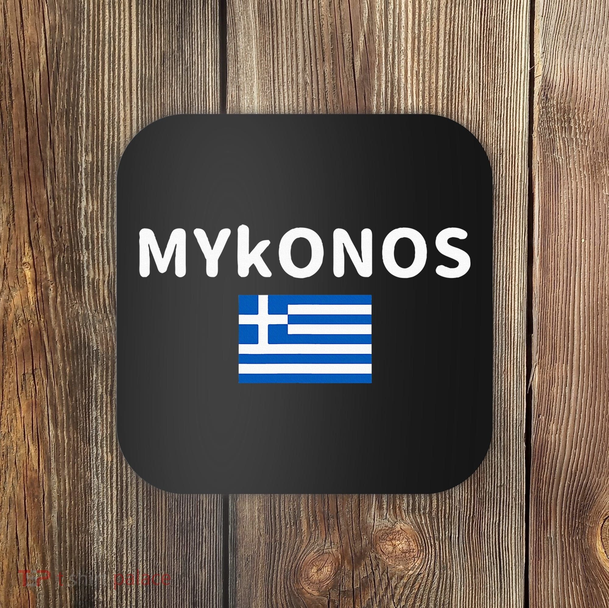 Mykonos City Greece Greek Flag Print Coaster