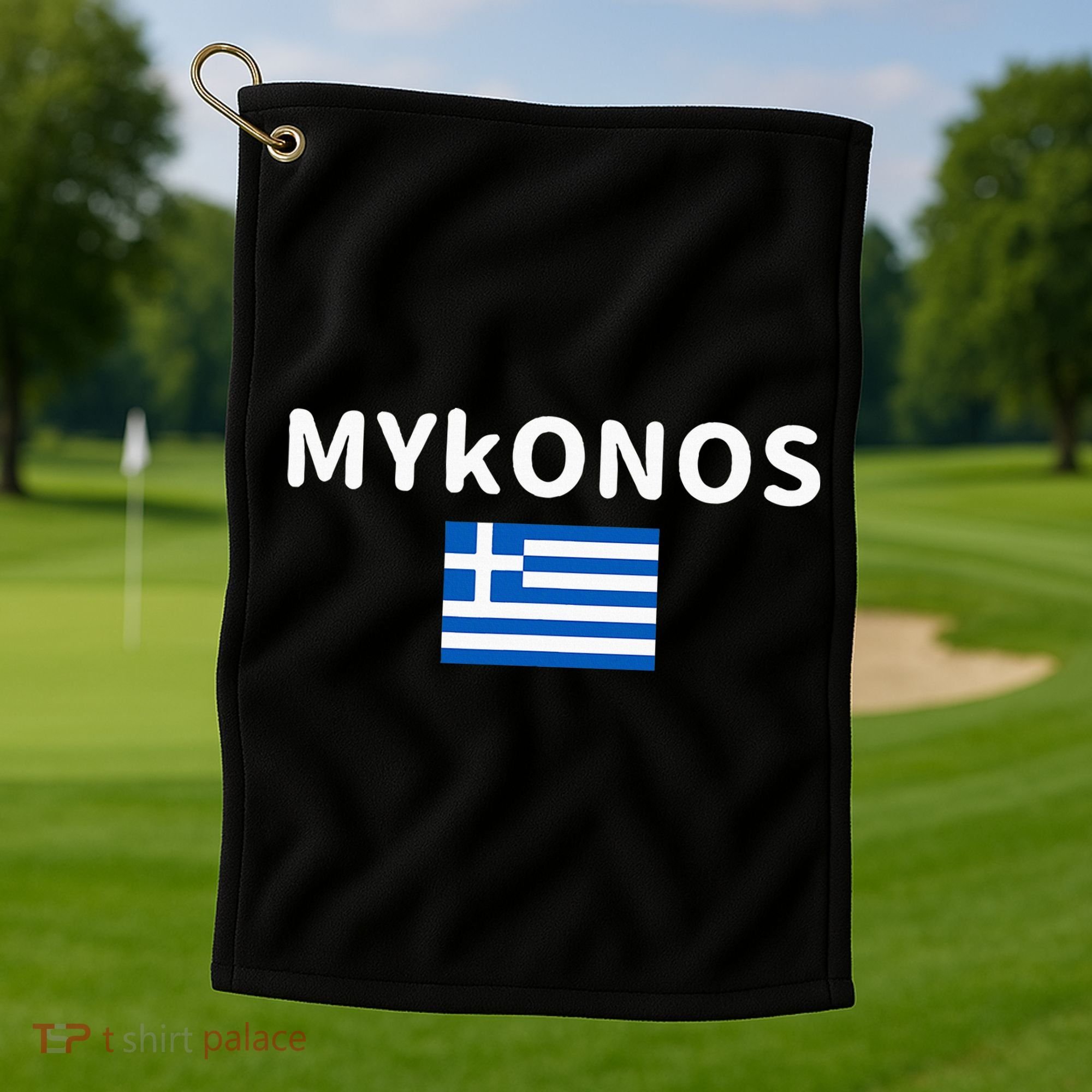 Mykonos City Greece Greek Flag Print Golf Towel