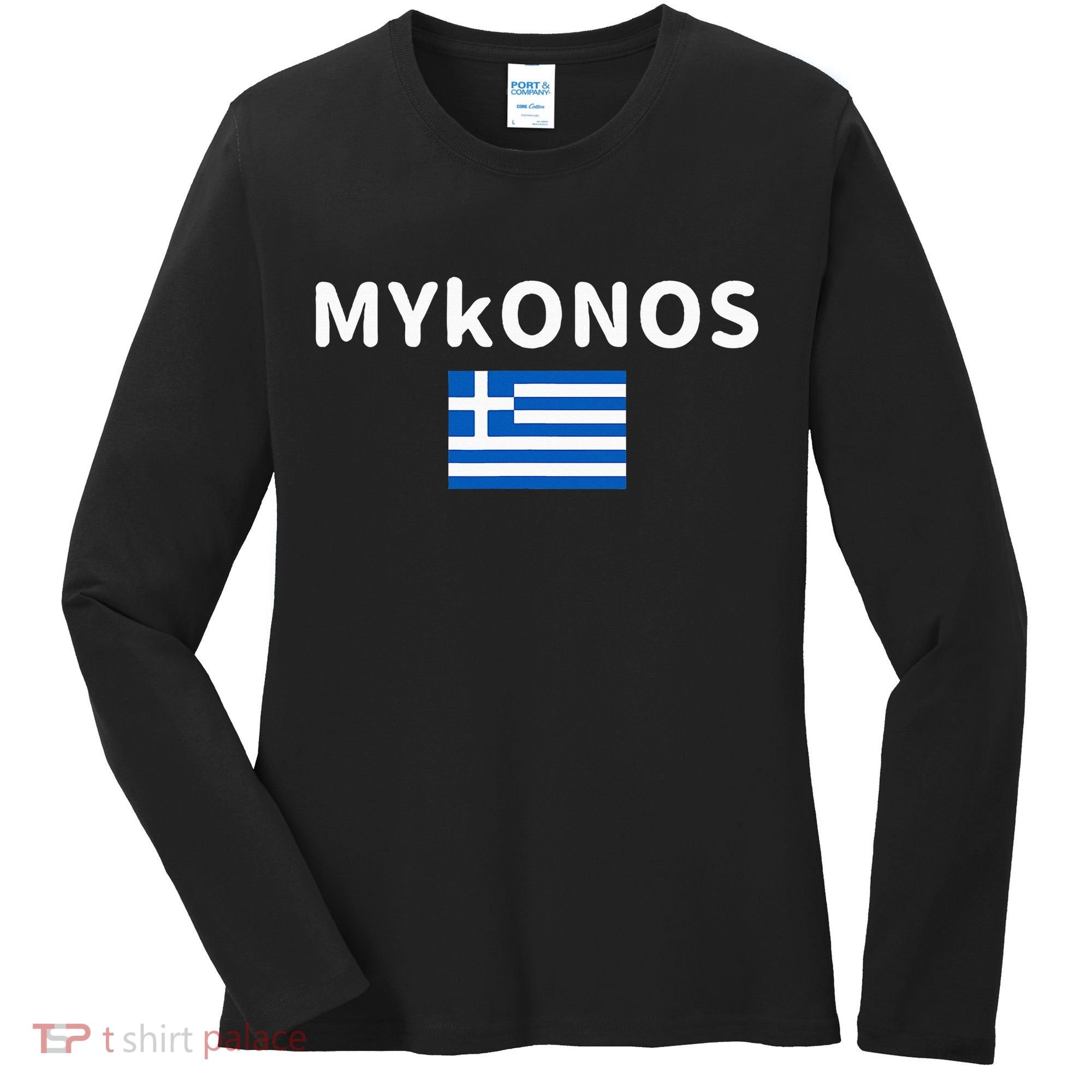 Mykonos City Greece Greek Flag Print Women's Long Sleeve Shirt