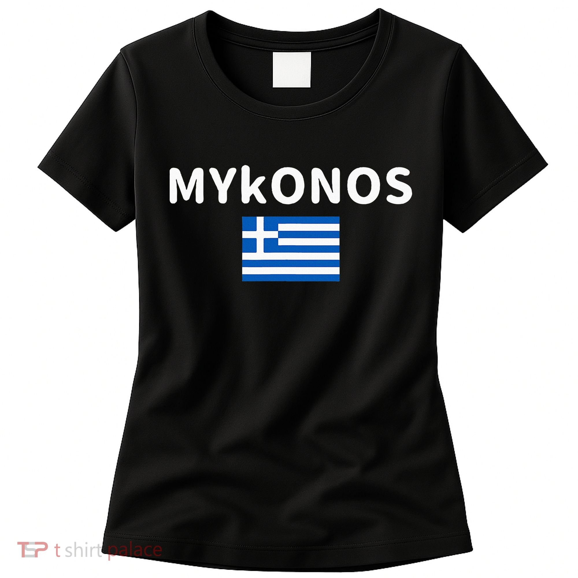 Mykonos City Greece Greek Flag Print Women's T-Shirt