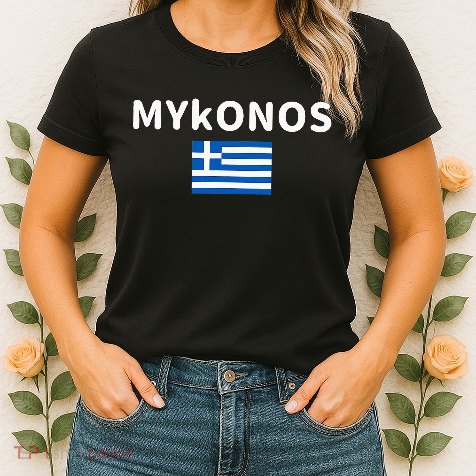 Mykonos City Greece Greek Flag Print Women's T-Shirt