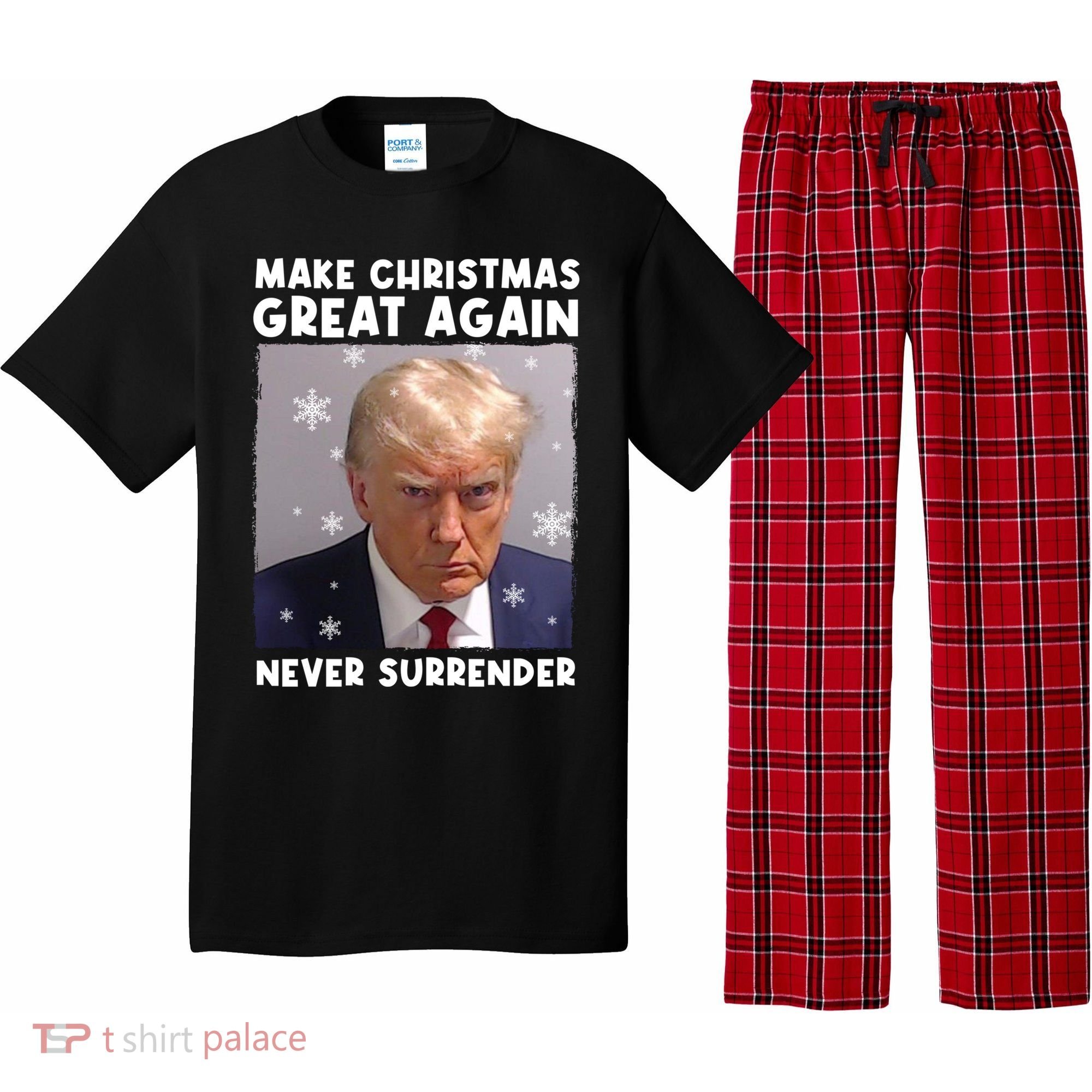 Make Christmas Great Again Trump Mug Shot Never Surrender Gift Pajama Set