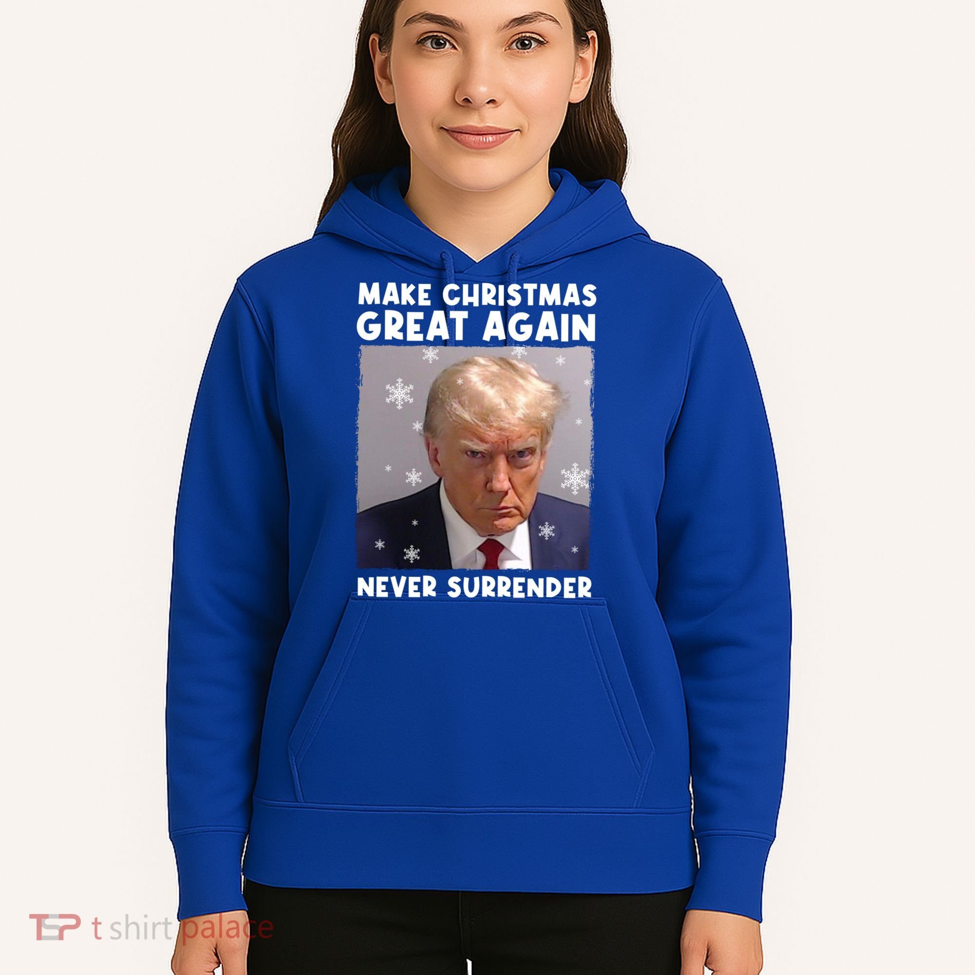 Make Christmas Great Again Trump Mug Shot Never Surrender Gift Hoodie