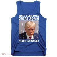 Make Christmas Great Again Trump Mug Shot Never Surrender Gift Tank Top thumb 0
