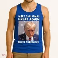 Make Christmas Great Again Trump Mug Shot Never Surrender Gift Tank Top thumb 3