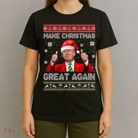 Make Christmas Great Again Ugly Xmas Funny Trump T-Shirt thumb 4