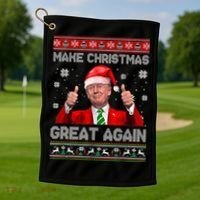 Make Christmas Great Again Ugly Xmas Funny Trump Golf Towel thumb 1