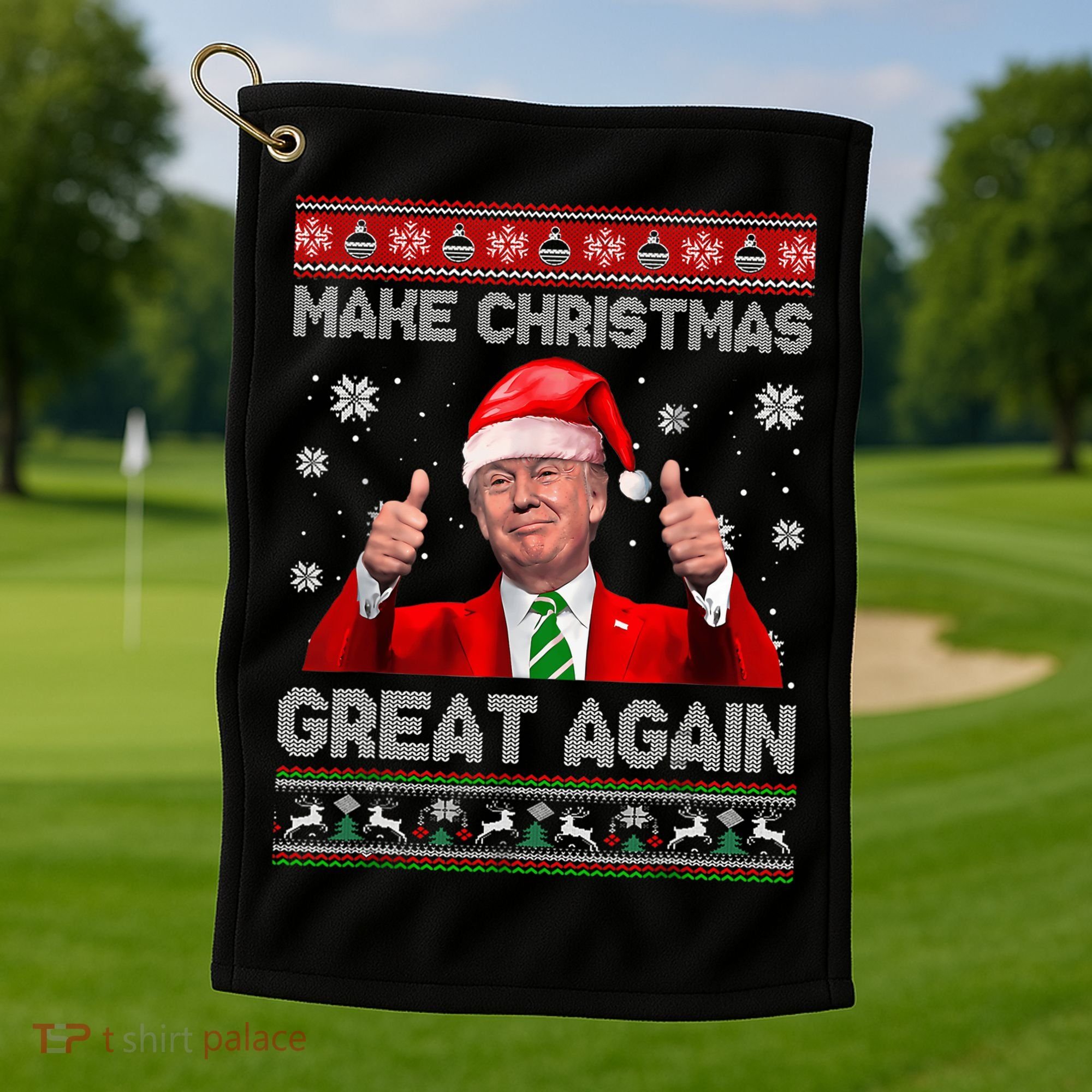 Make Christmas Great Again Ugly Xmas Funny Trump Golf Towel