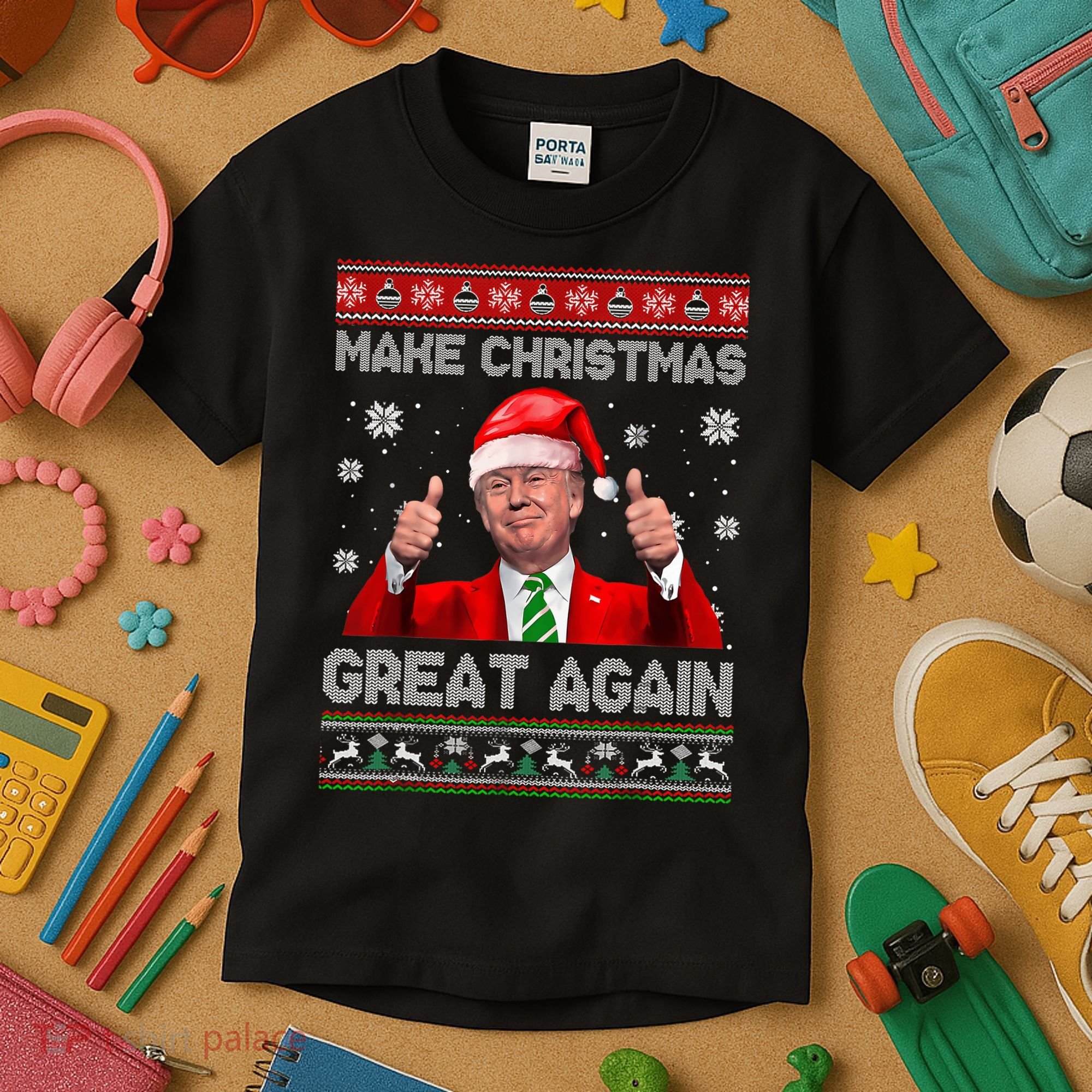 Make Christmas Great Again Ugly Xmas Funny Trump Kids T-Shirt
