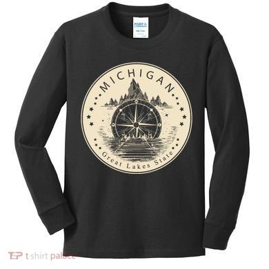 Michigan Compass Great Lake State MI Pride USA Kids Long Sleeve Shirt