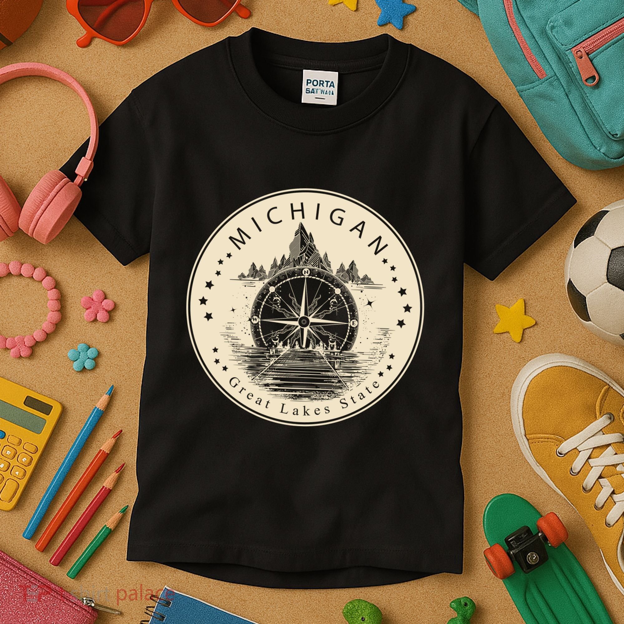 Michigan Compass Great Lake State MI Pride USA Kids T-Shirt
