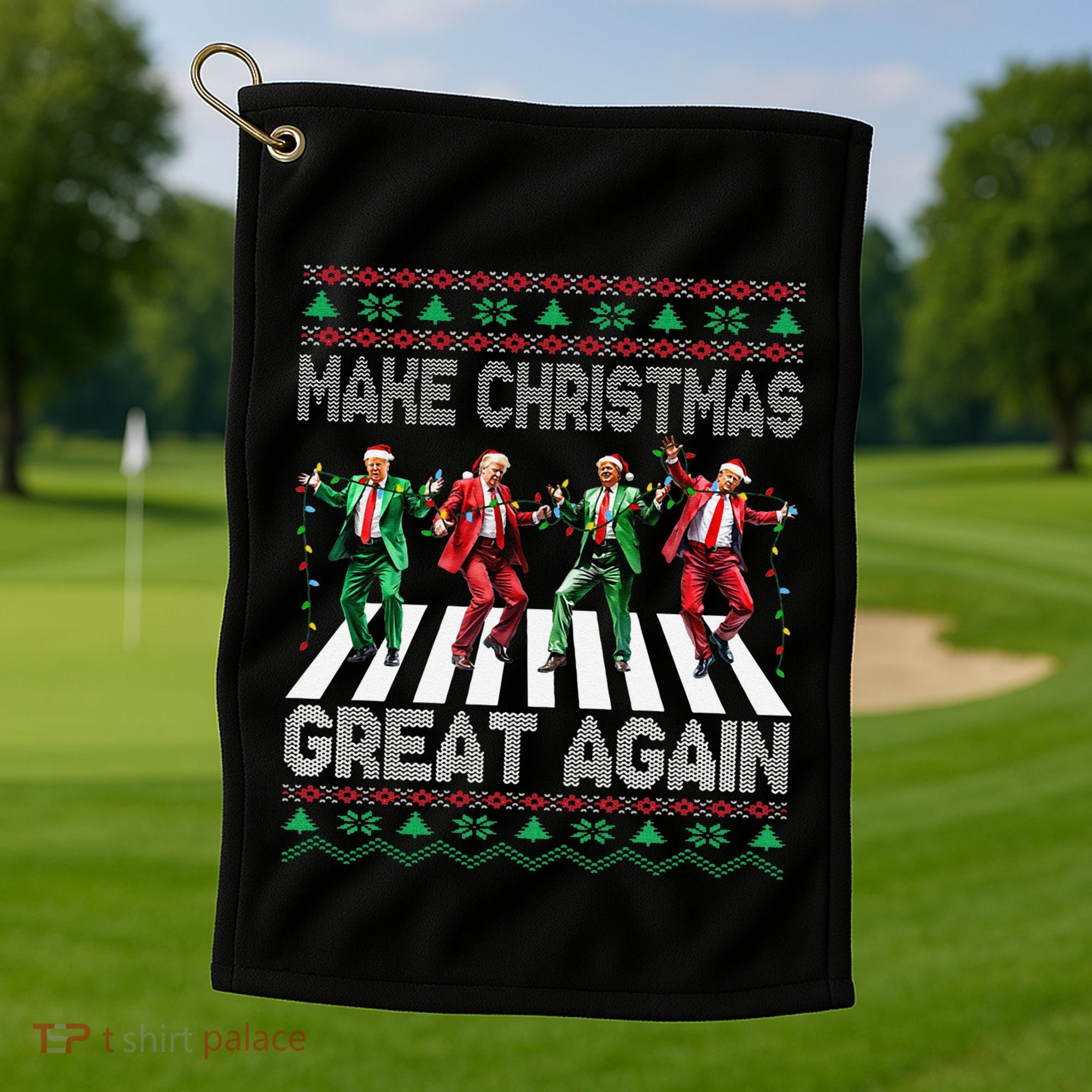 Make Christmas Great Again Ugly Sweaters Trump Dance Santa Golf Towel