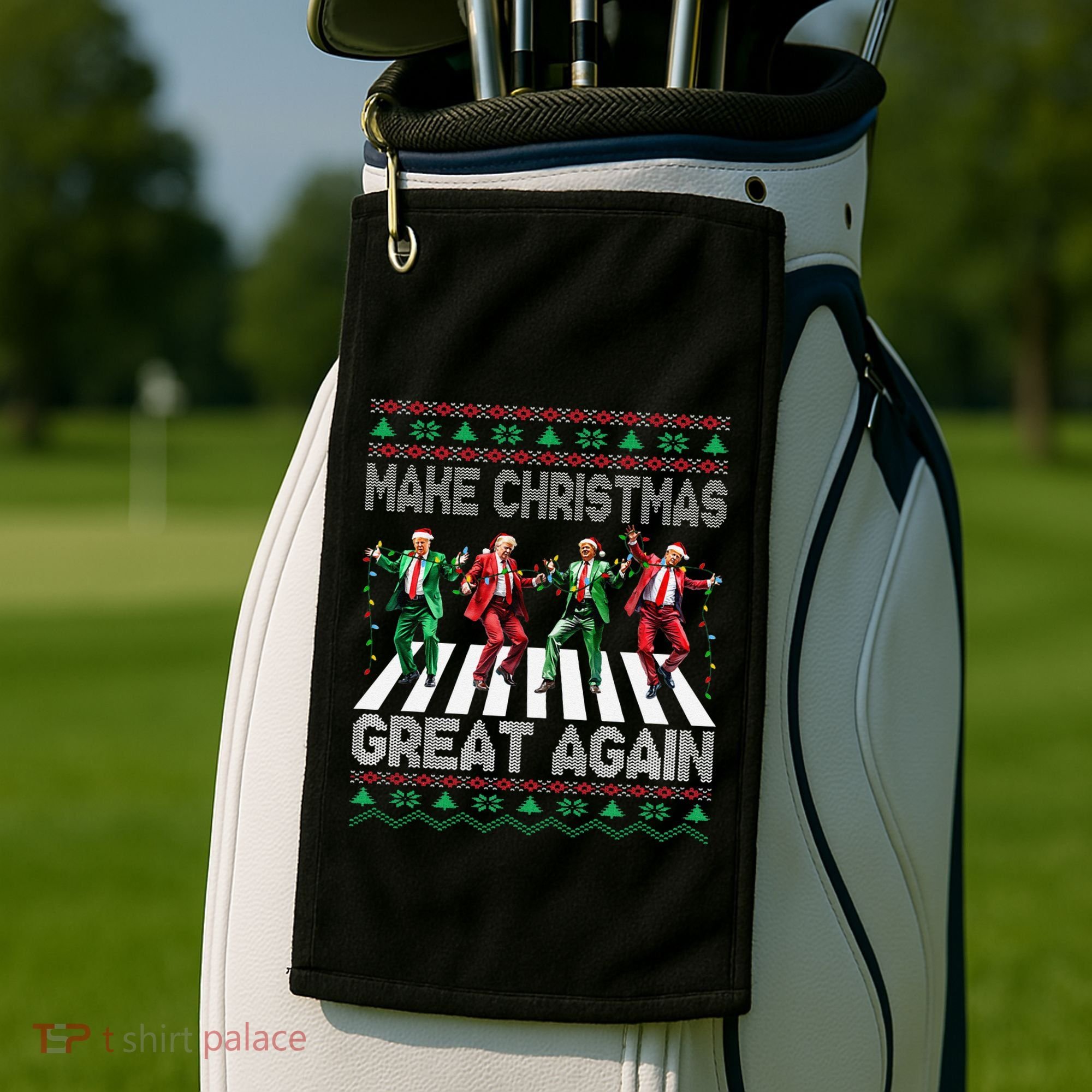 Make Christmas Great Again Ugly Sweaters Trump Dance Santa Golf Towel