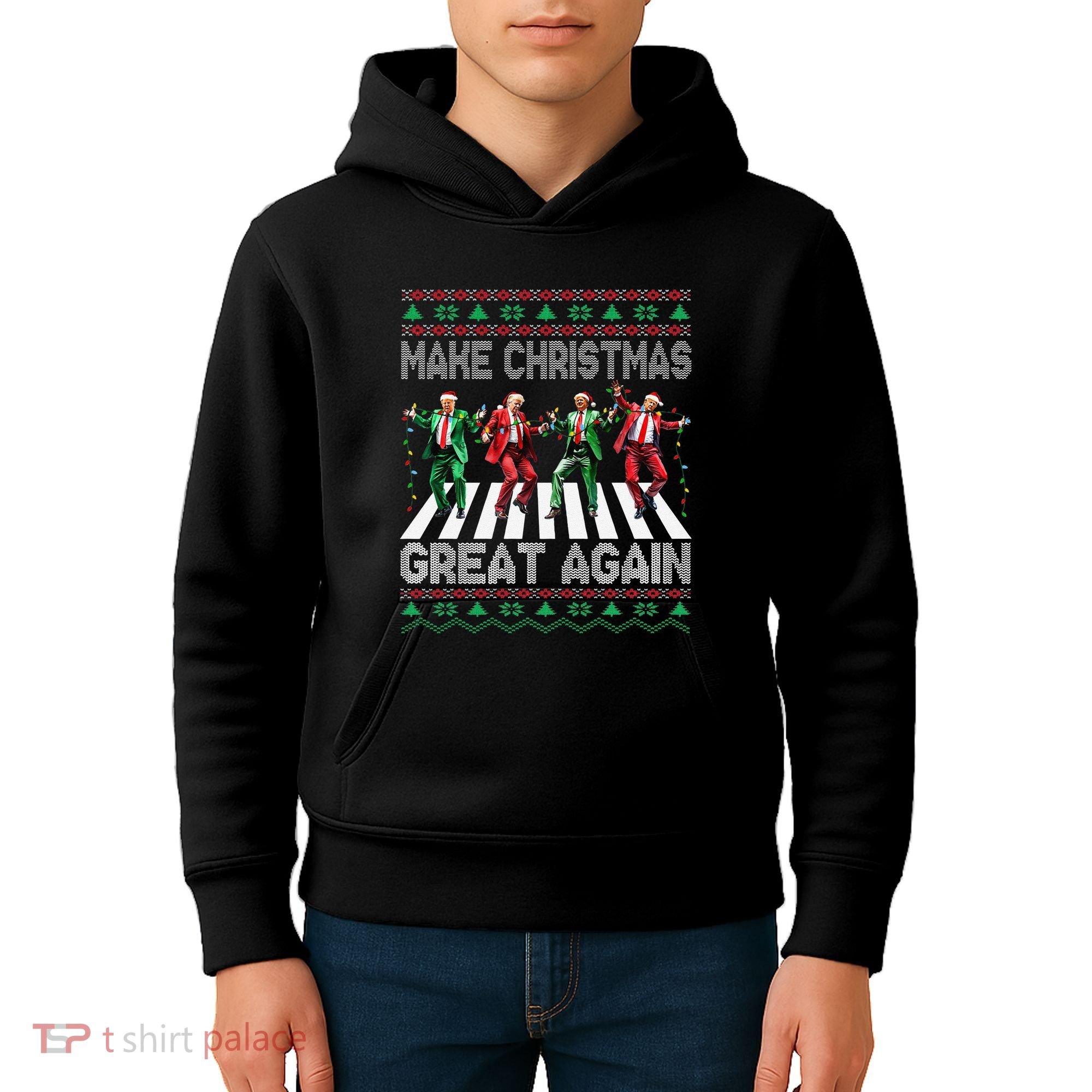 Make Christmas Great Again Ugly Sweaters Trump Dance Santa Kids Hoodie