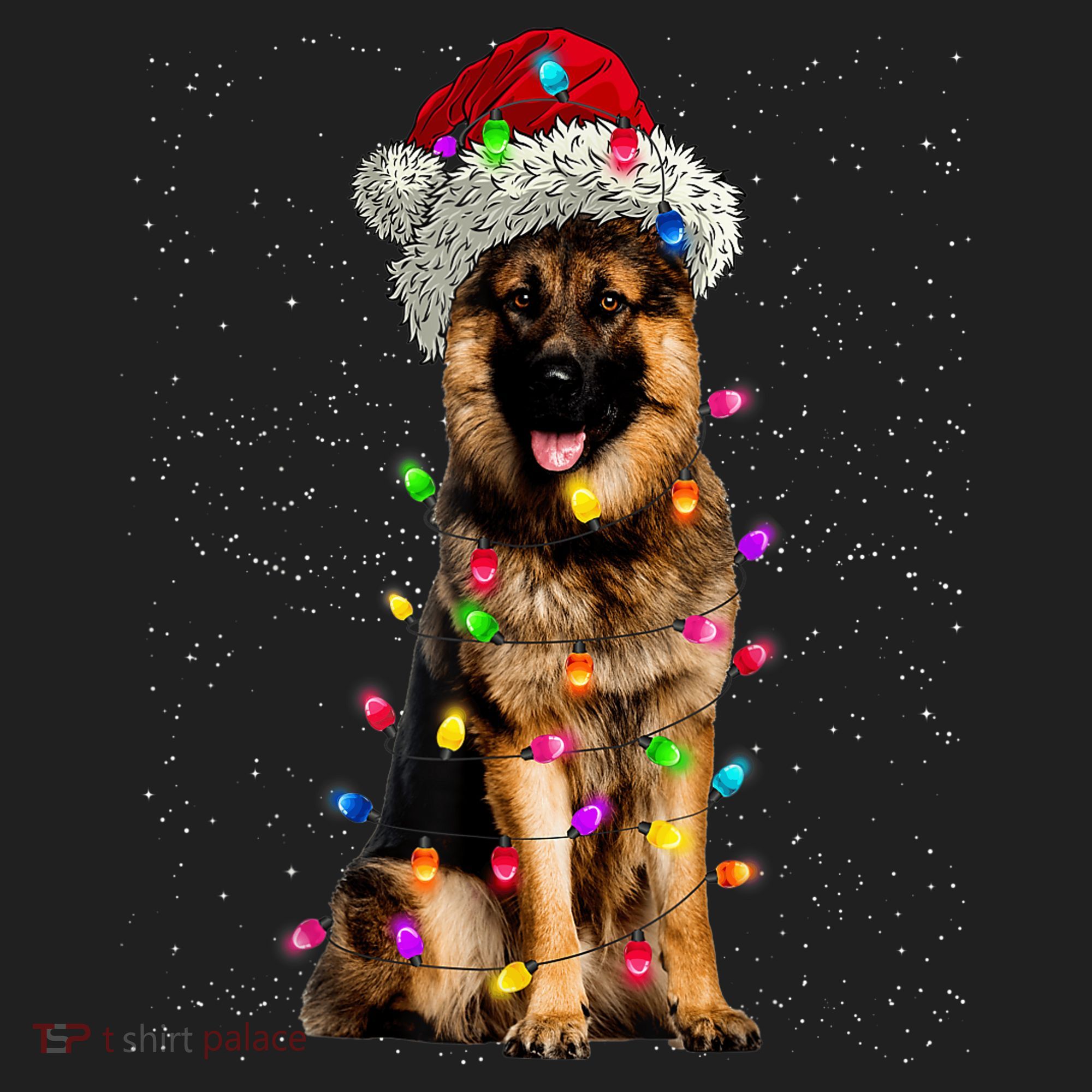 Merry Christmas German Shepherd Santa Hat Lights Xmas Women's Sweatshirt