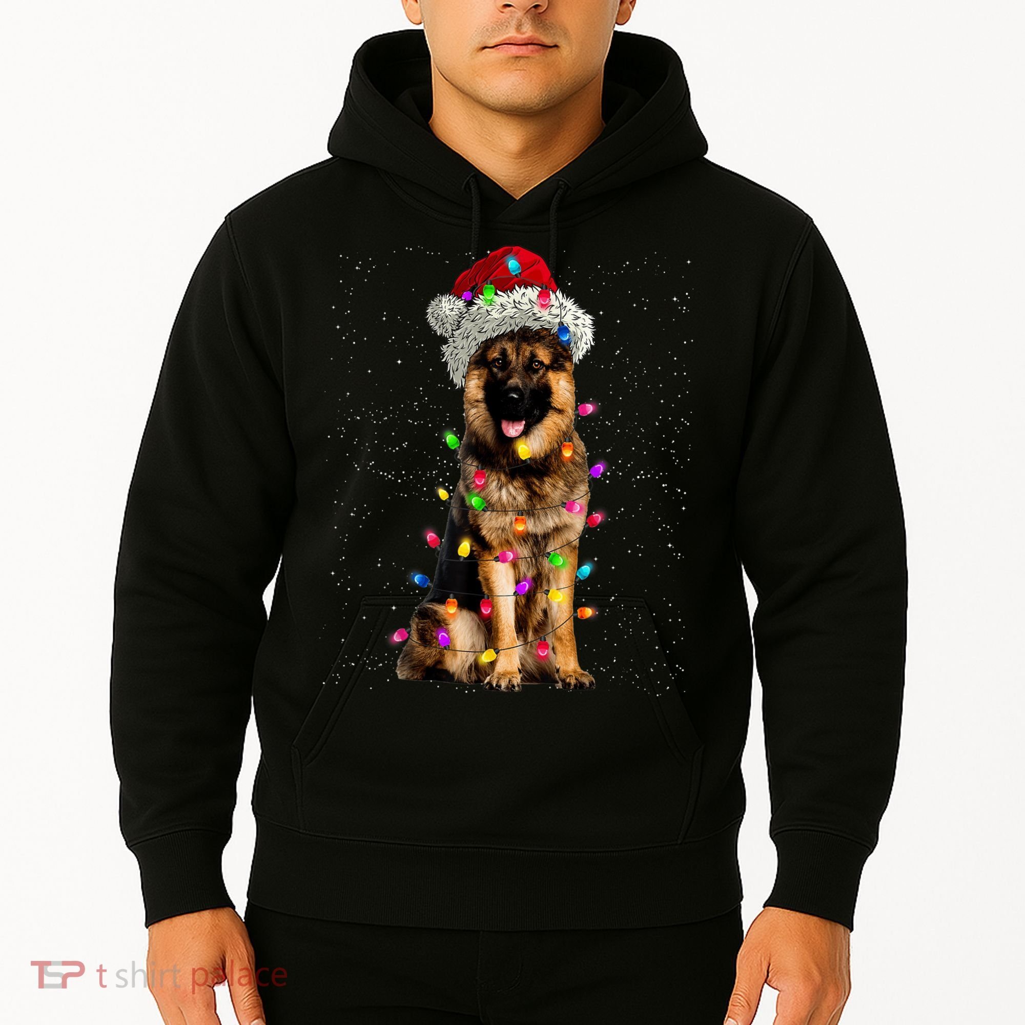 Merry Christmas German Shepherd Santa Hat Lights Xmas Hoodie