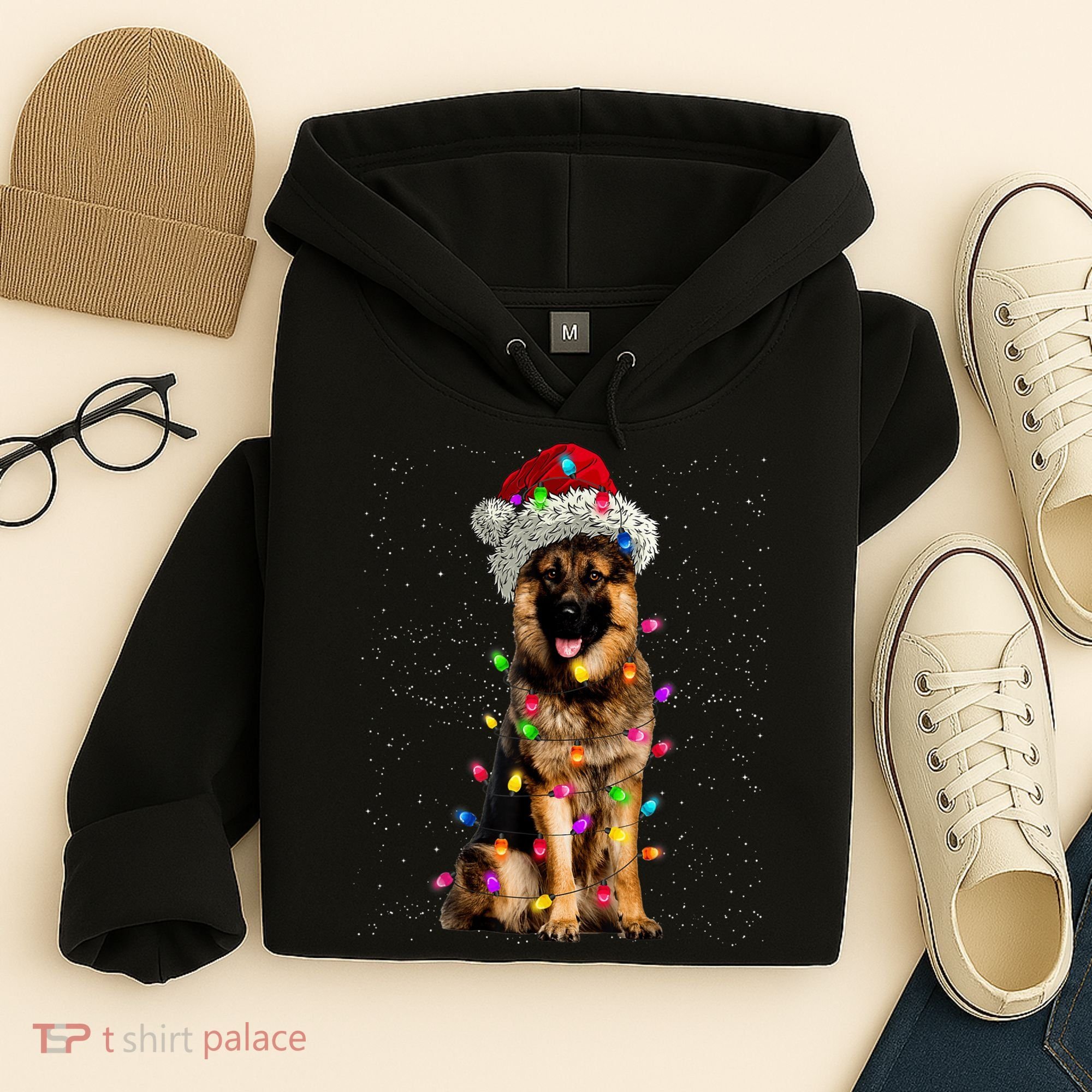 Merry Christmas German Shepherd Santa Hat Lights Xmas Hoodie