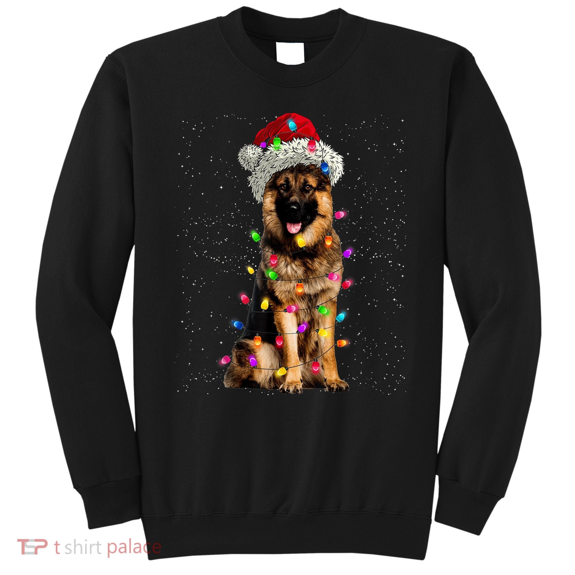 Merry Christmas German Shepherd Santa Hat Lights Xmas Sweatshirt