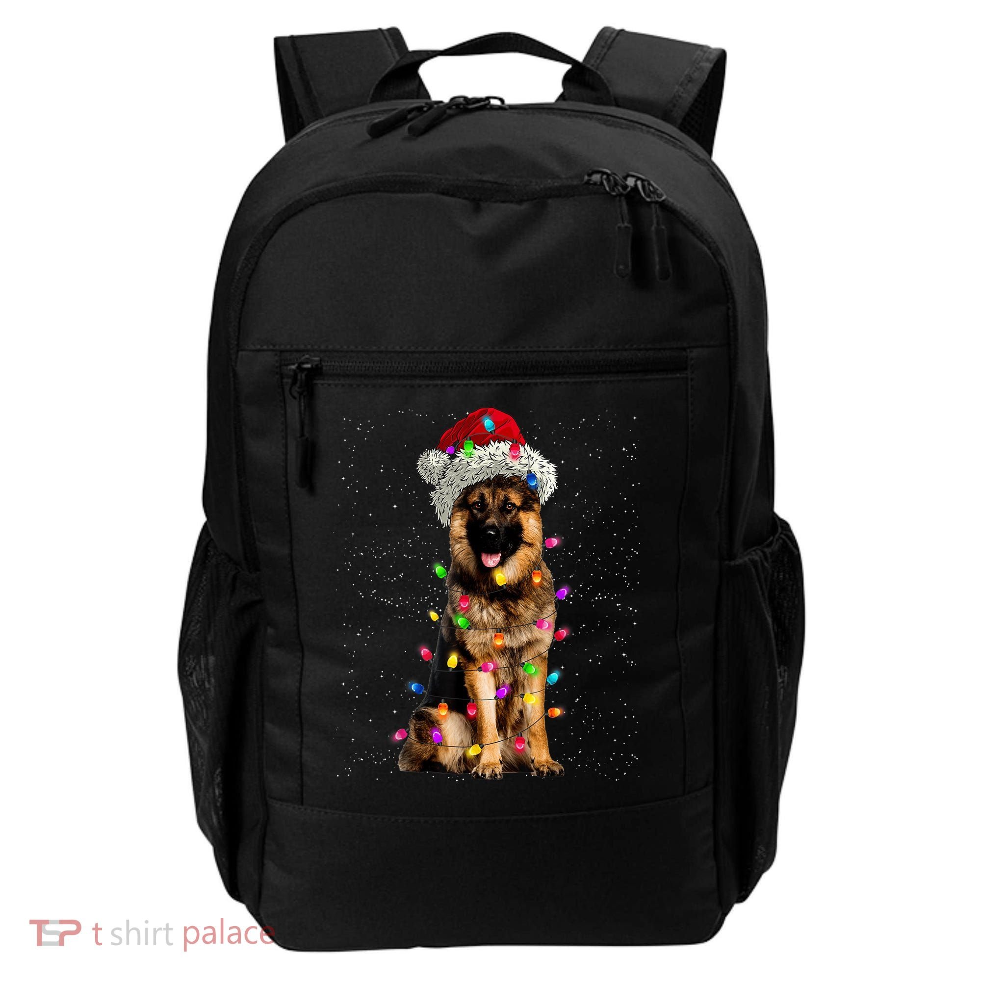 Merry Christmas German Shepherd Santa Hat Lights Xmas Backpack