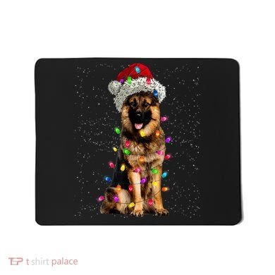 Merry Christmas German Shepherd Santa Hat Lights Xmas Mousepad