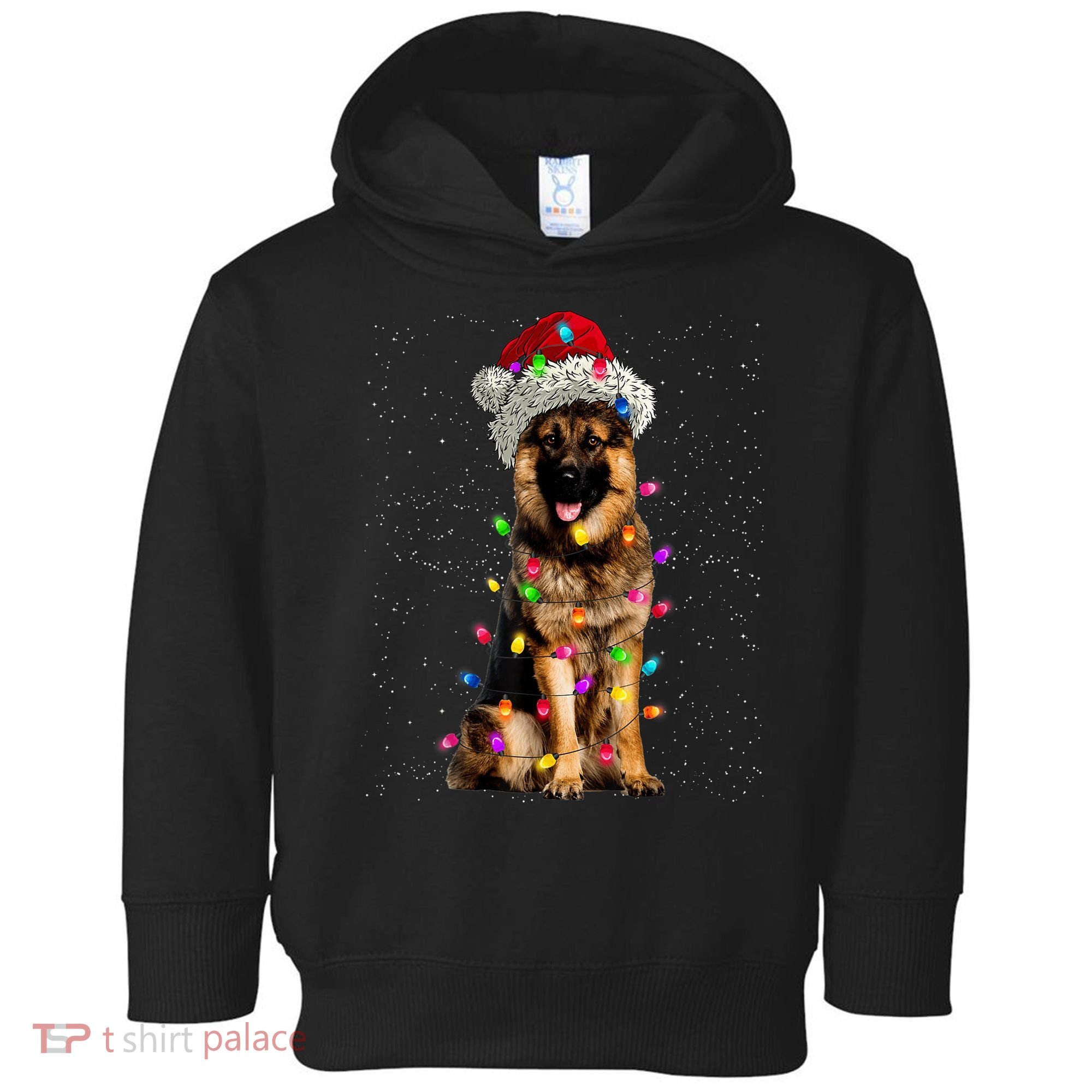 Merry Christmas German Shepherd Santa Hat Lights Xmas Toddler Hoodie