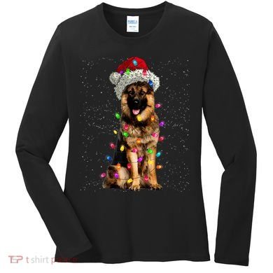Merry Christmas German Shepherd Santa Hat Lights Xmas Women's Long Sleeve Shirt