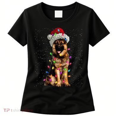 Merry Christmas German Shepherd Santa Hat Lights Xmas Women's T-Shirt
