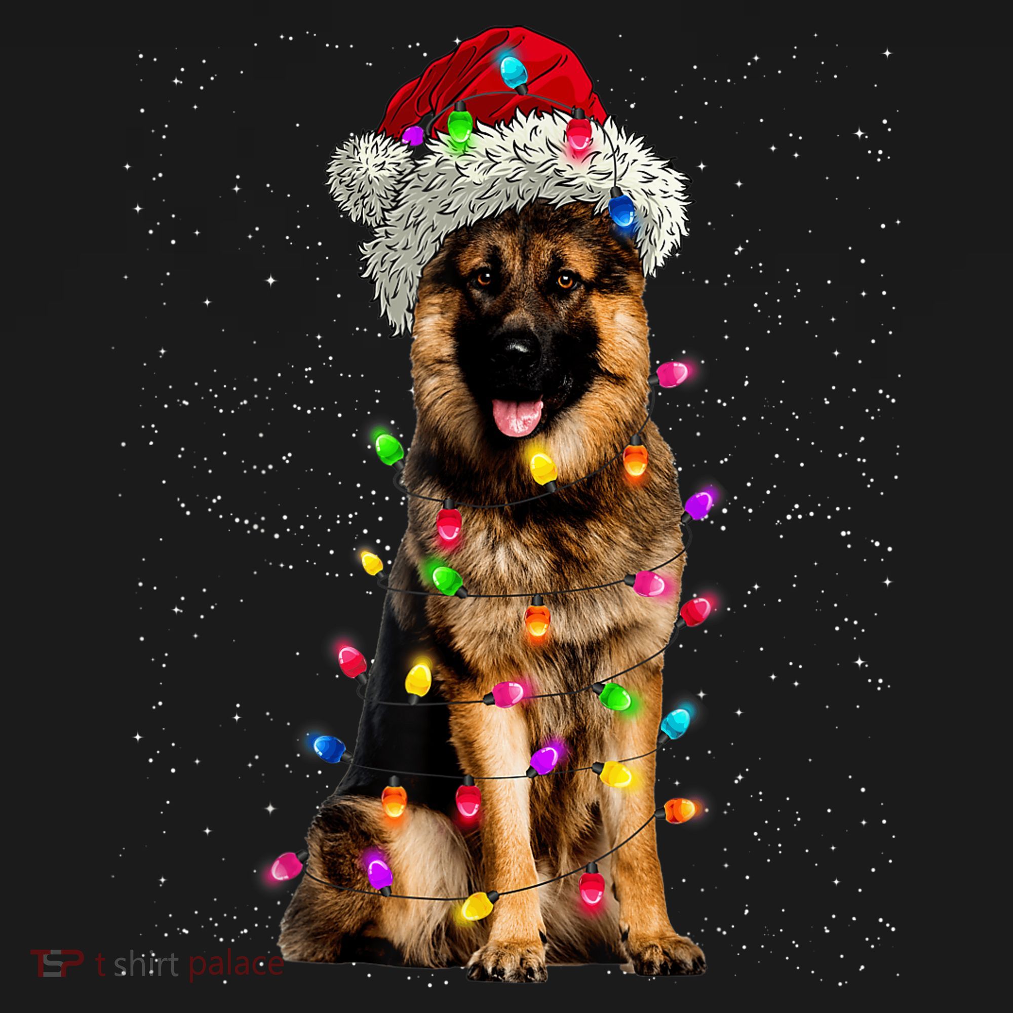 Merry Christmas German Shepherd Santa Hat Lights Xmas Women's T-Shirt