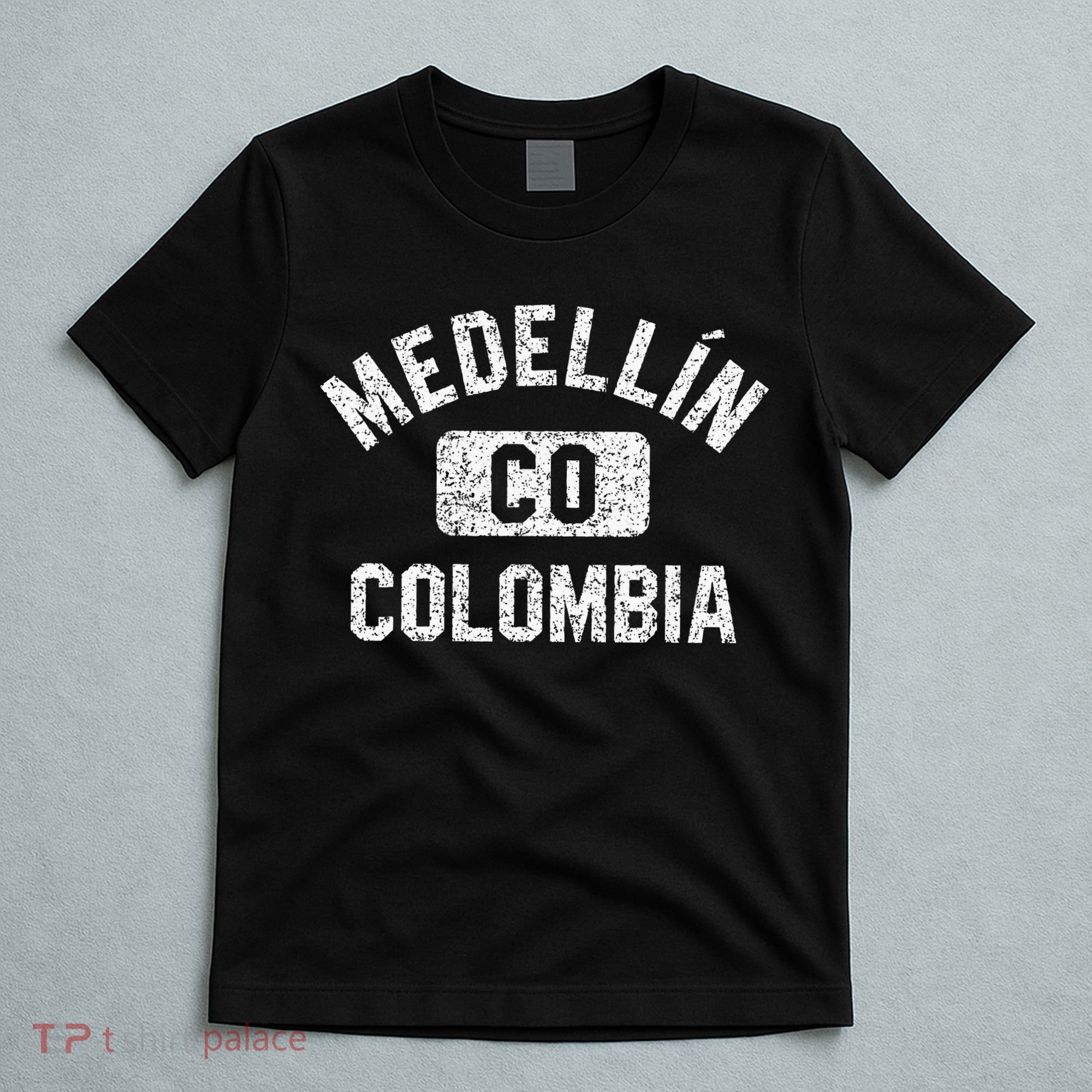Medellin Colombia Gym Style Distressed White Print T-Shirt