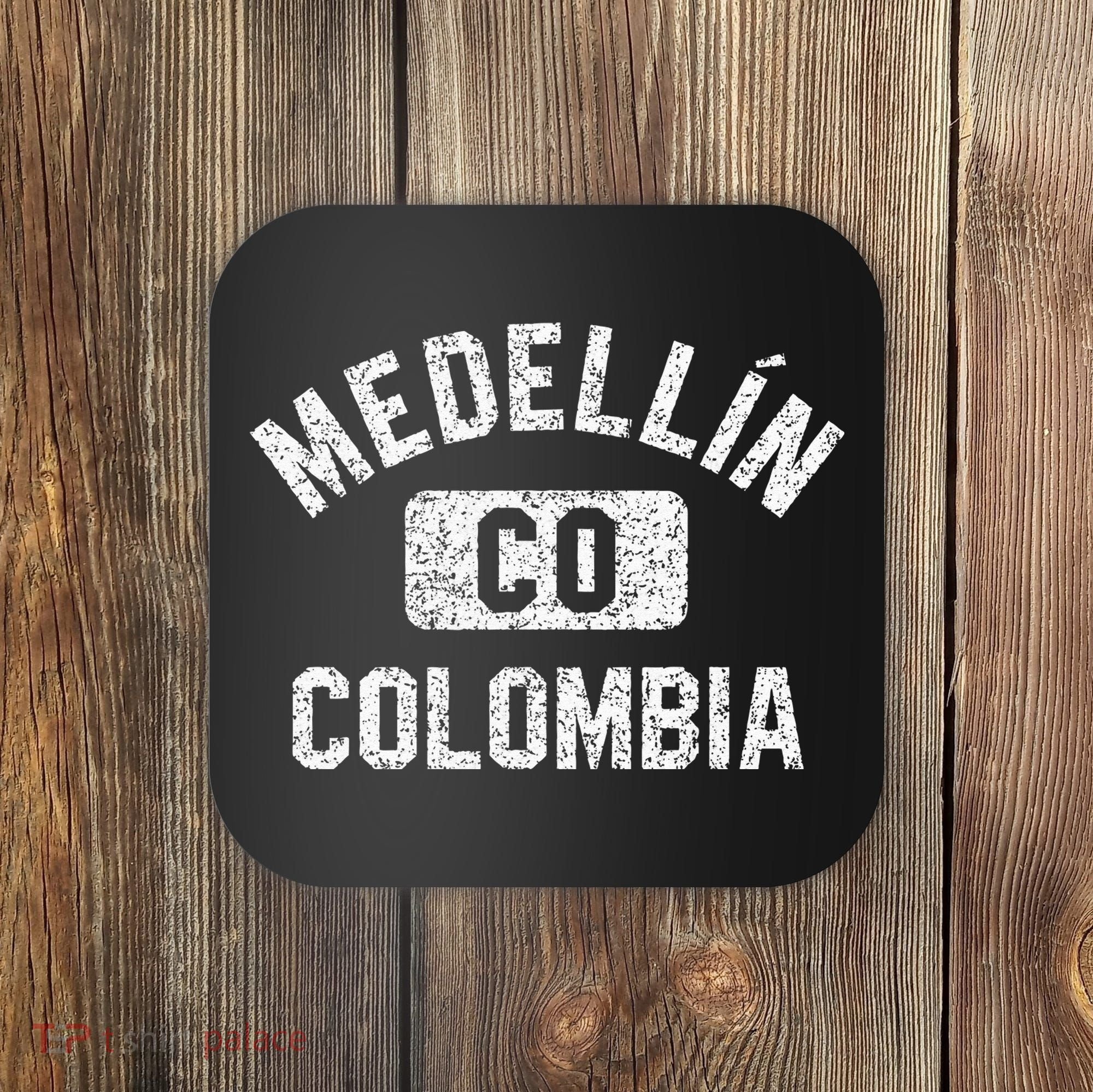 Medellin Colombia Gym Style Distressed White Print Coaster