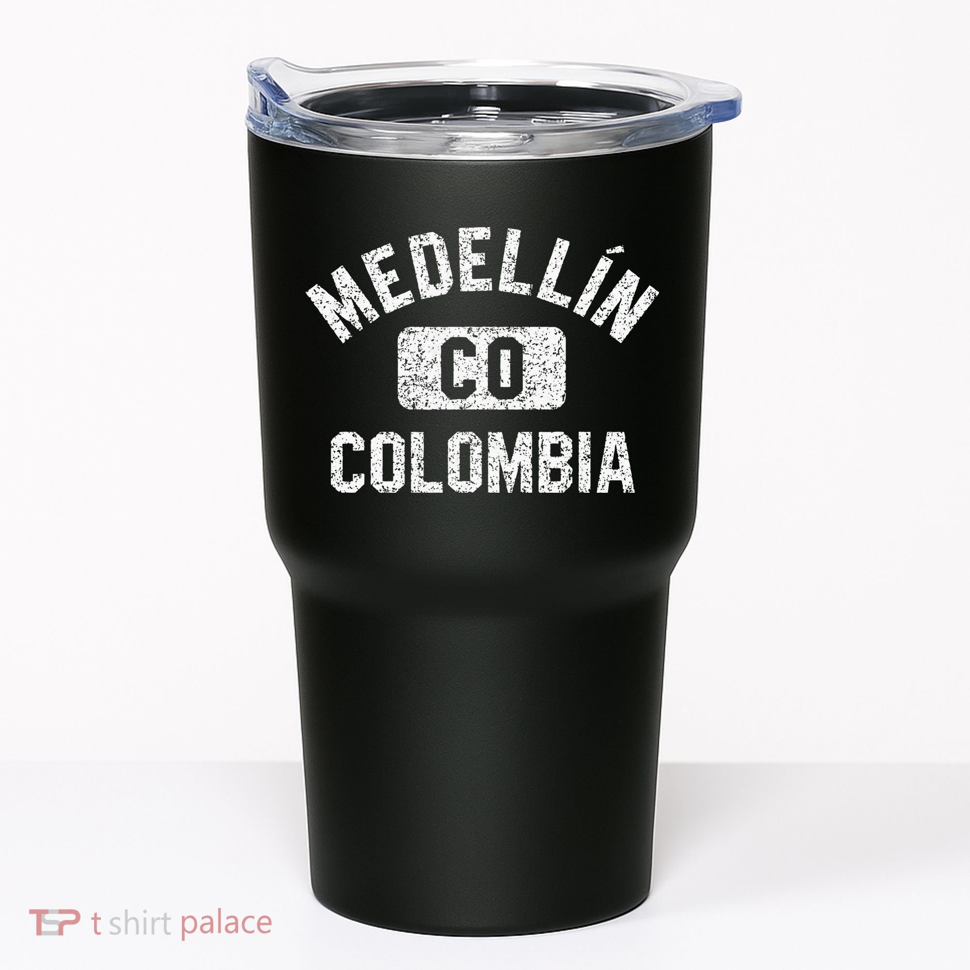 Medellin Colombia Gym Style Distressed White Print Tumbler