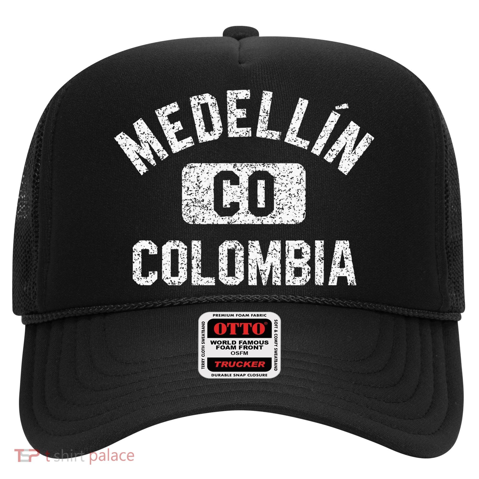 Medellin Colombia Gym Style Distressed White Print Hat