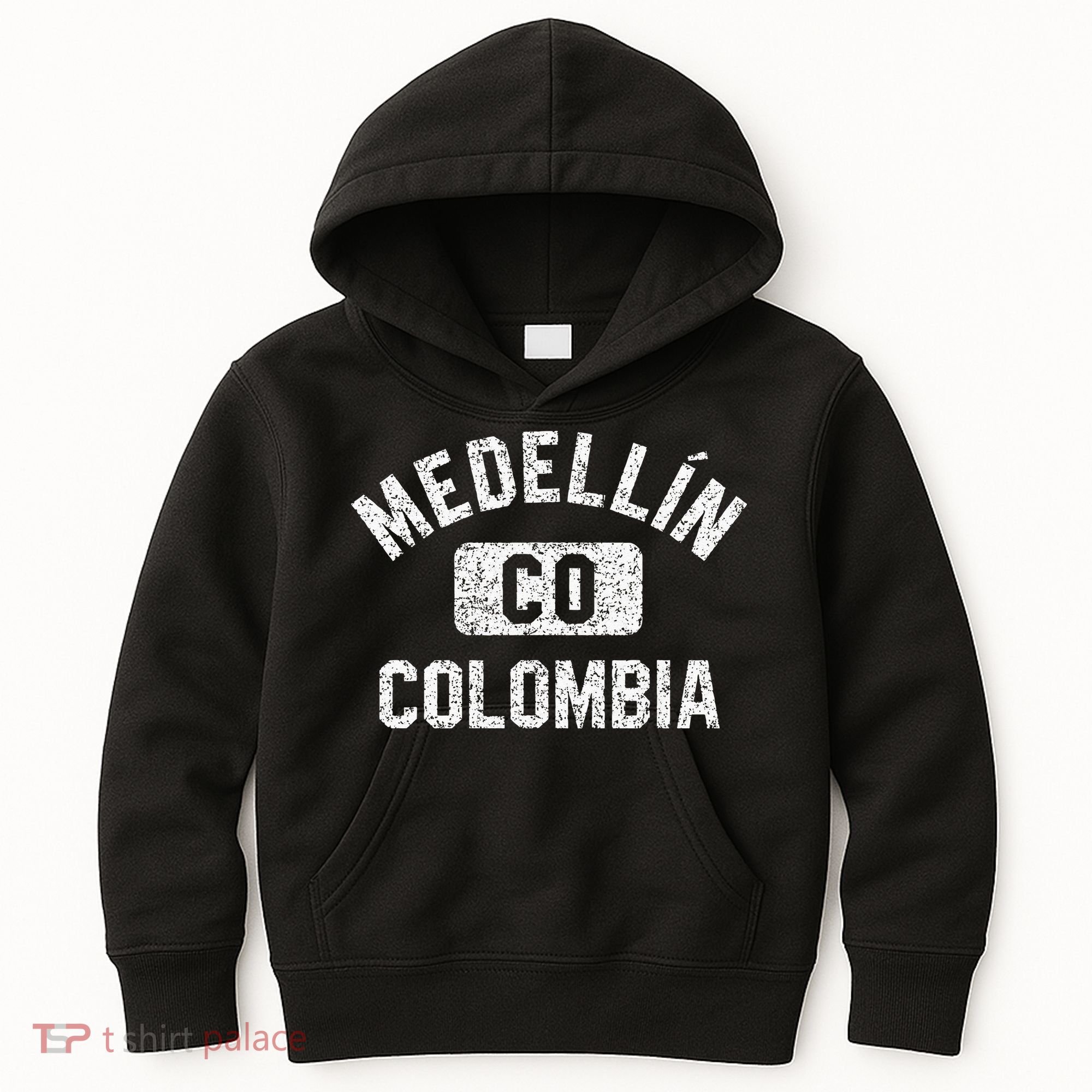 Medellin Colombia Gym Style Distressed White Print Kids Hoodie