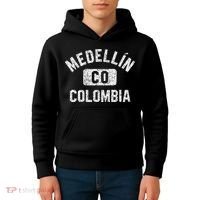 Medellin Colombia Gym Style Distressed White Print Kids Hoodie thumb 4