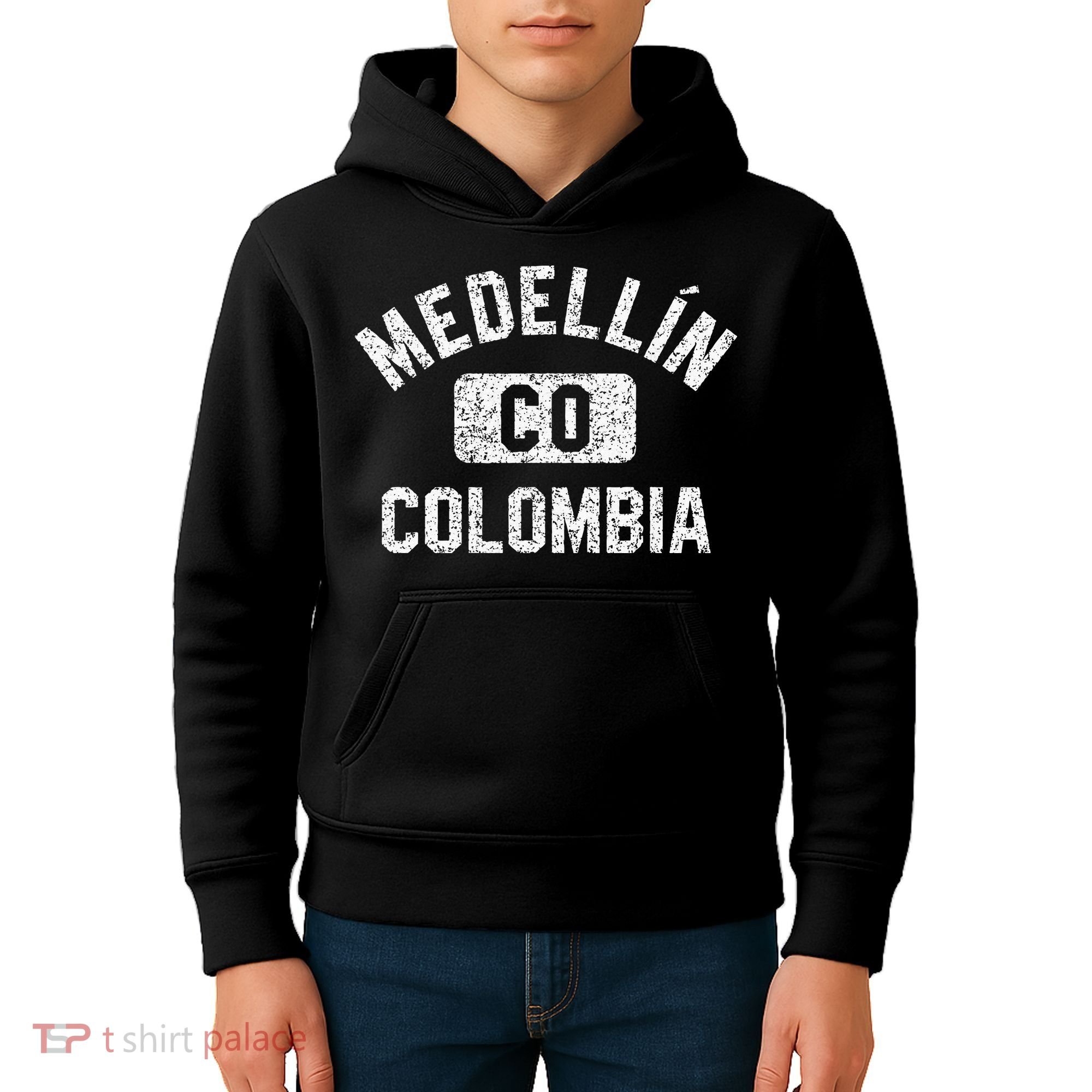 Medellin Colombia Gym Style Distressed White Print Kids Hoodie