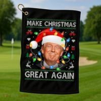 Make Christmas Great Again Funny Trump Ugly Christmas Gift Golf Towel thumb 1