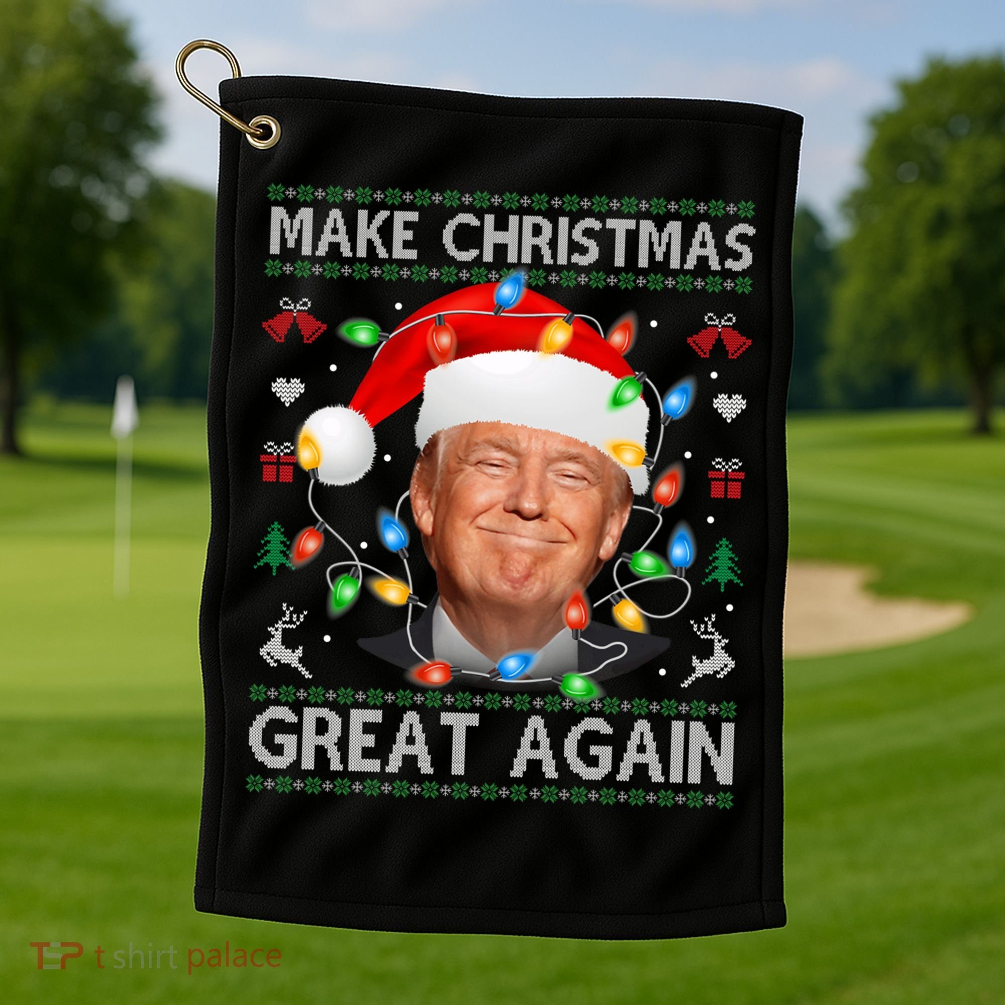 Make Christmas Great Again Funny Trump Ugly Christmas Gift Golf Towel