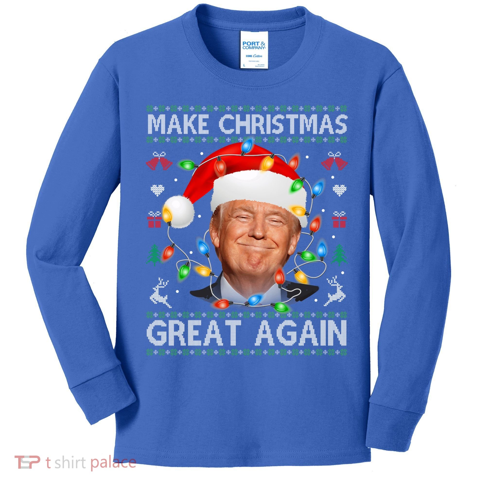 Make Christmas Great Again Funny Trump Ugly Christmas Gift Kids Long Sleeve Shirt