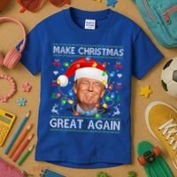Make Christmas Great Again Funny Trump Ugly Christmas Gift Kids T-Shirt thumb 3