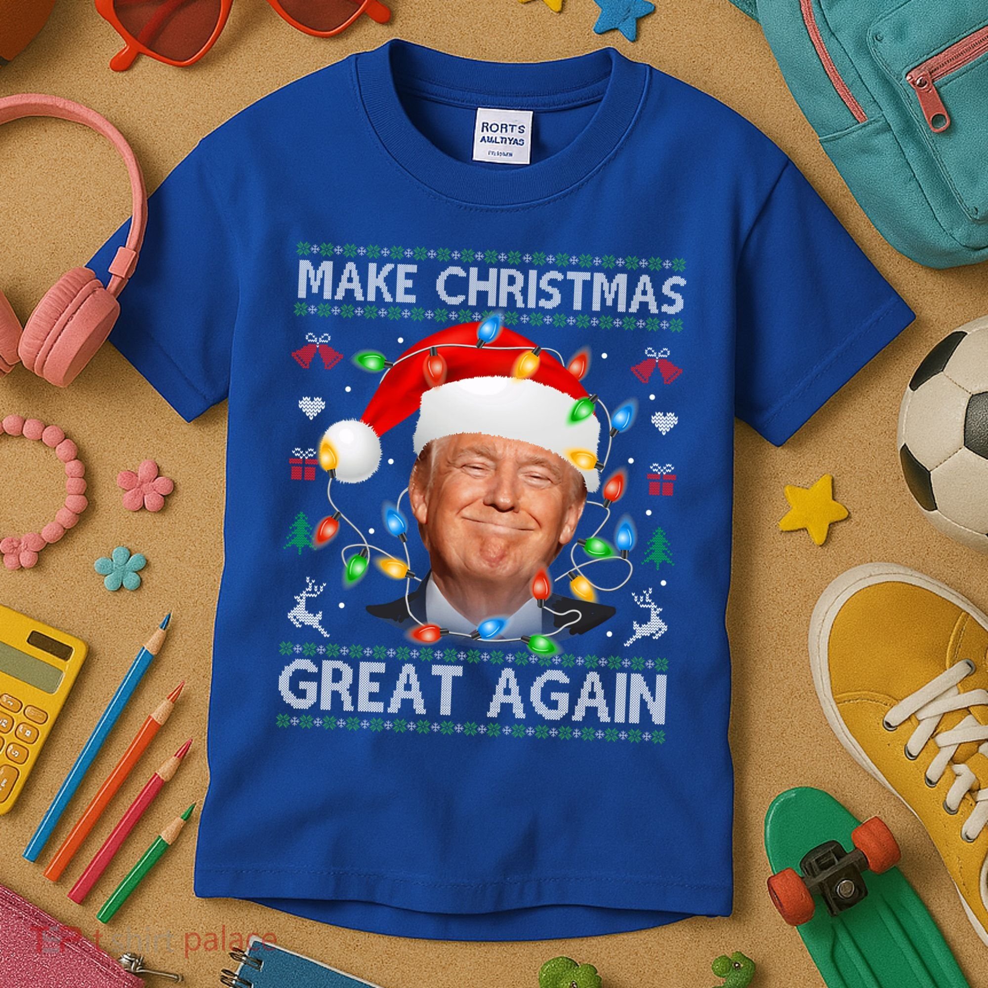 Make Christmas Great Again Funny Trump Ugly Christmas Gift Kids T-Shirt