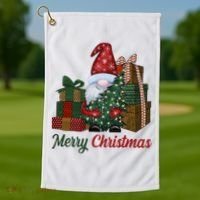 Merry Christmas Gnome Festive Holiday Gift Golf Towel thumb 1