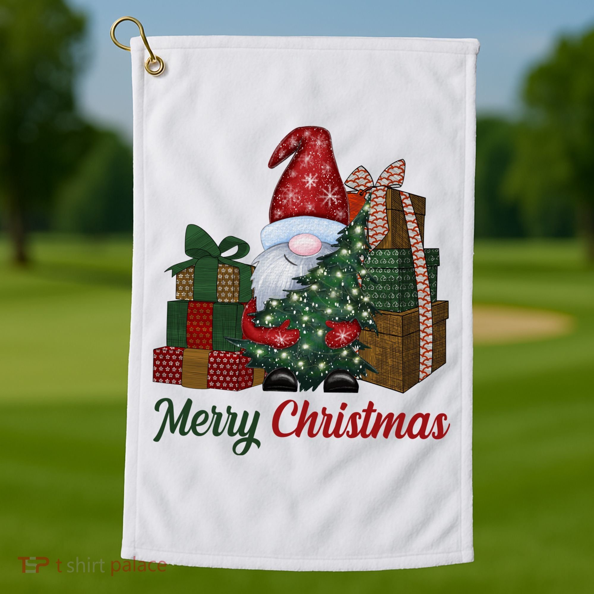 Merry Christmas Gnome Festive Holiday Gift Golf Towel