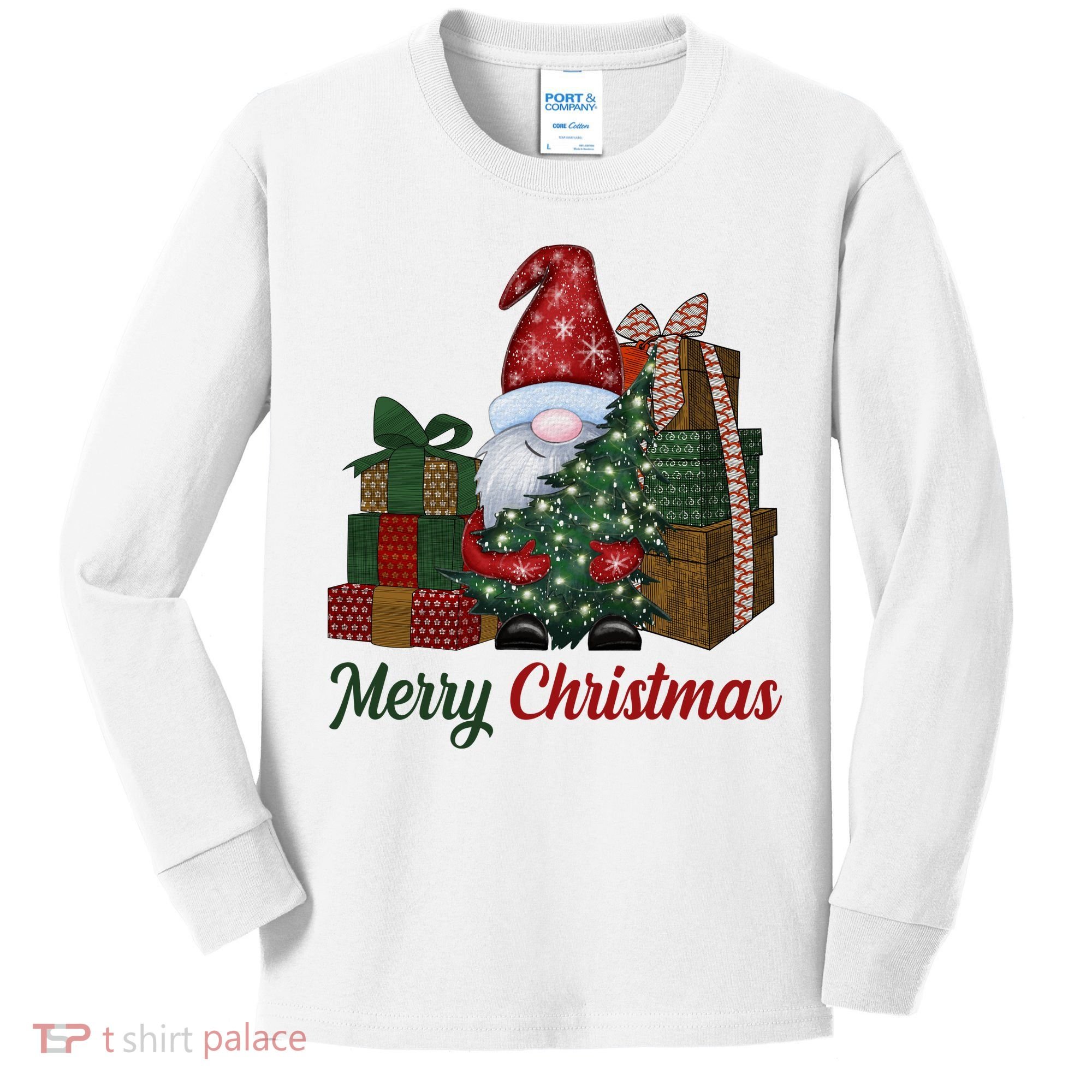 Merry Christmas Gnome Festive Holiday Gift Kids Long Sleeve Shirt