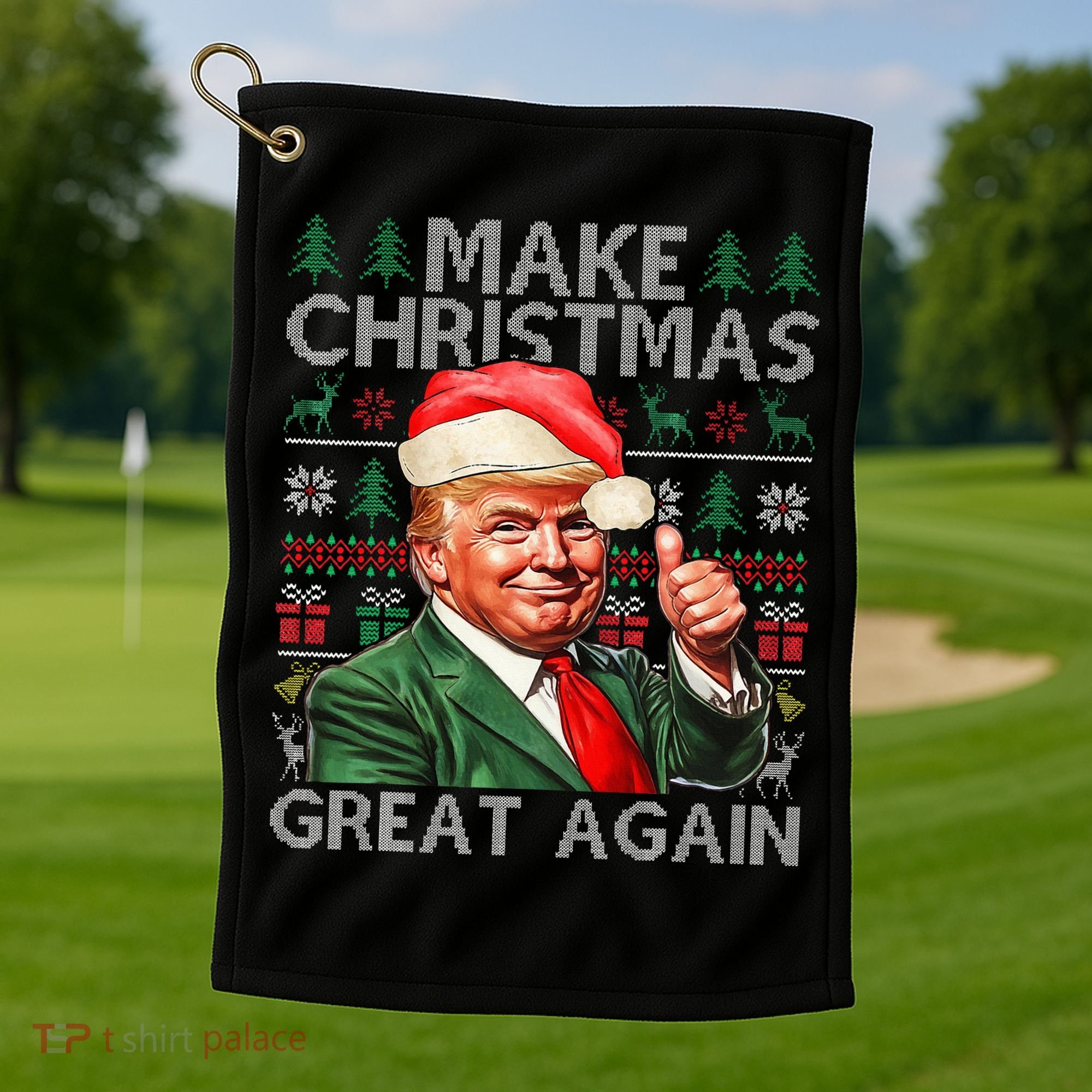 Make Christmas Great Again Funny Trump Xmas Snow Golf Towel