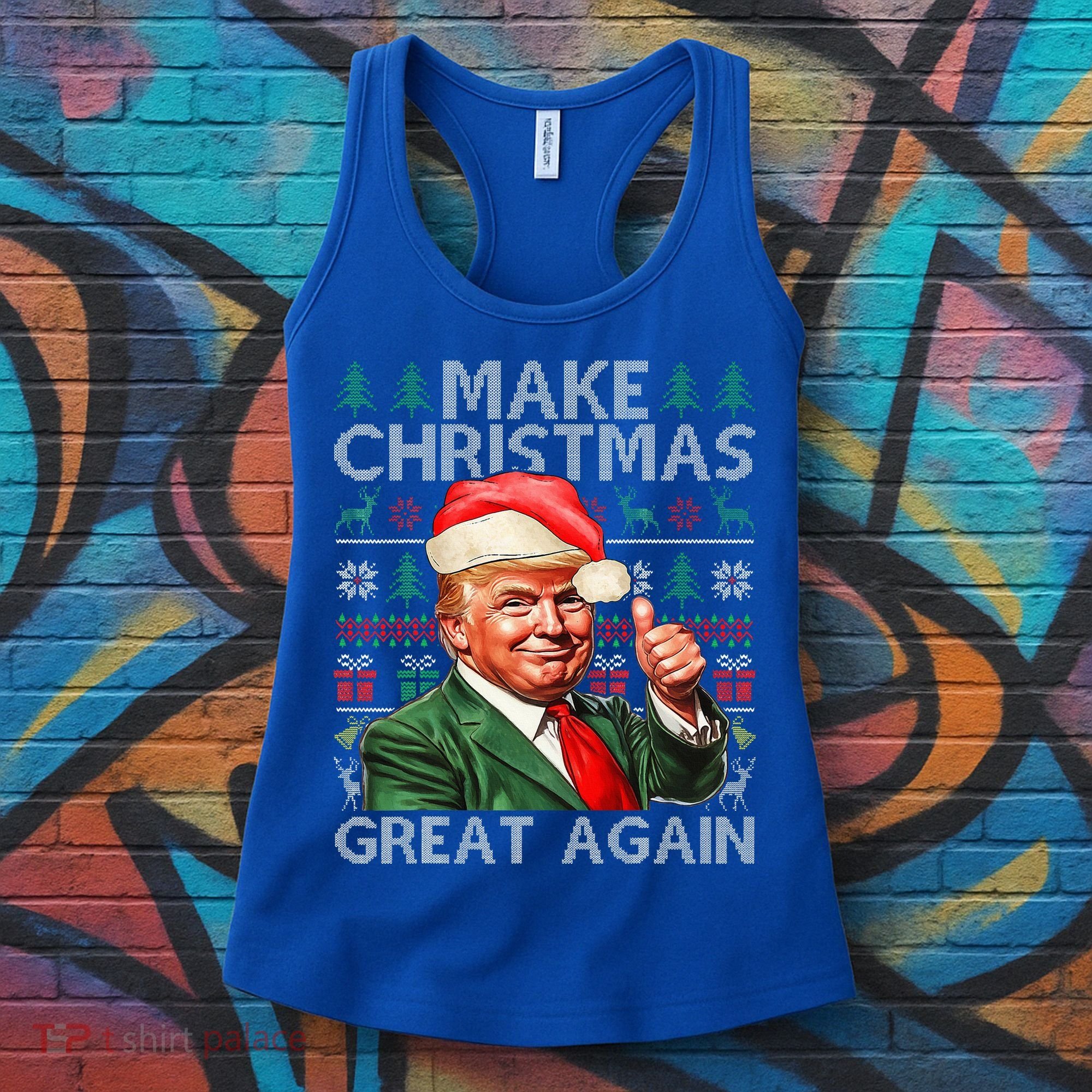 Make Christmas Great Again Funny Trump Xmas Snow Women's Tank Top