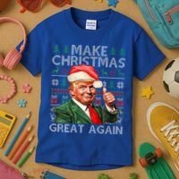 Make Christmas Great Again Funny Trump Xmas Snow Kids T-Shirt thumb 3
