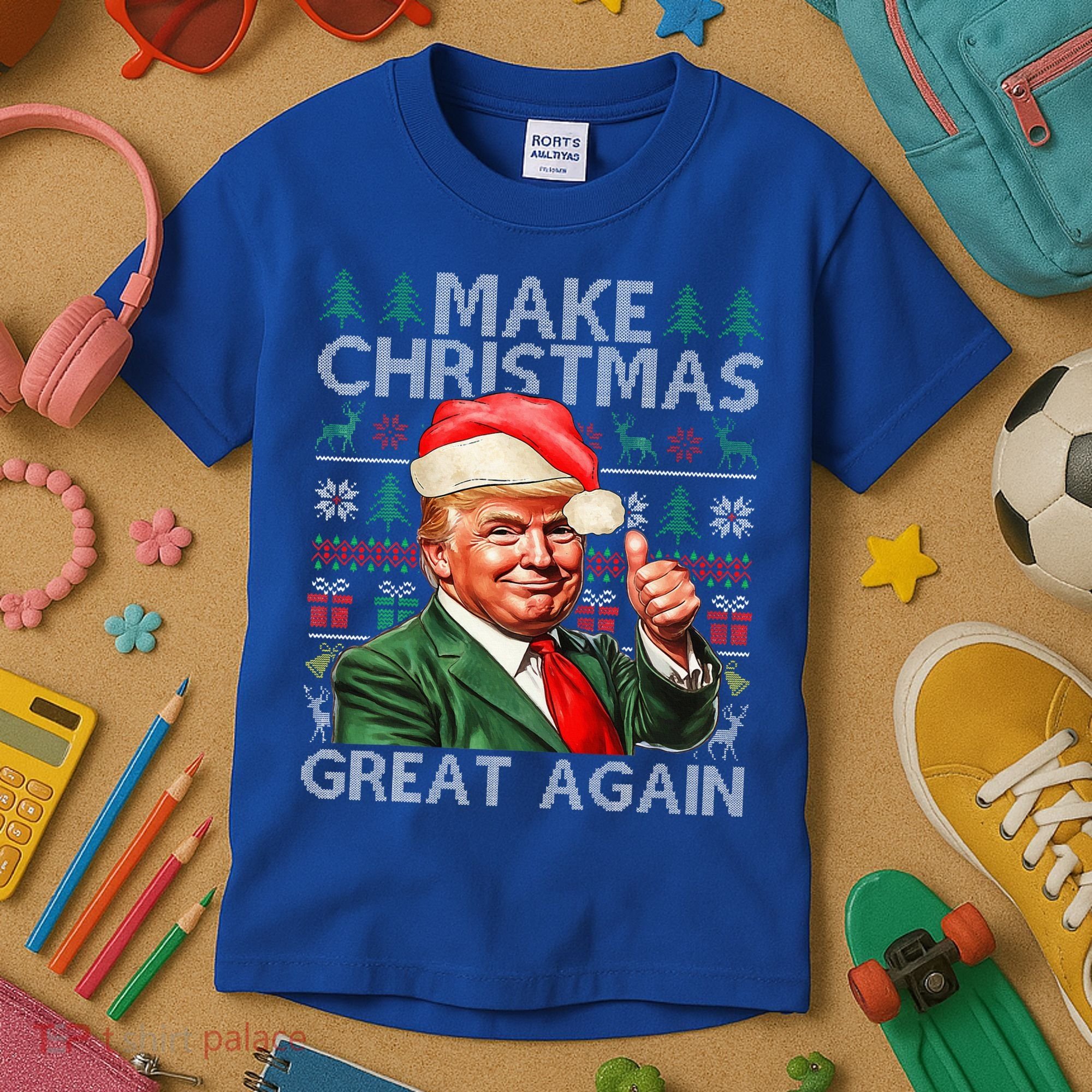 Make Christmas Great Again Funny Trump Xmas Snow Kids T-Shirt