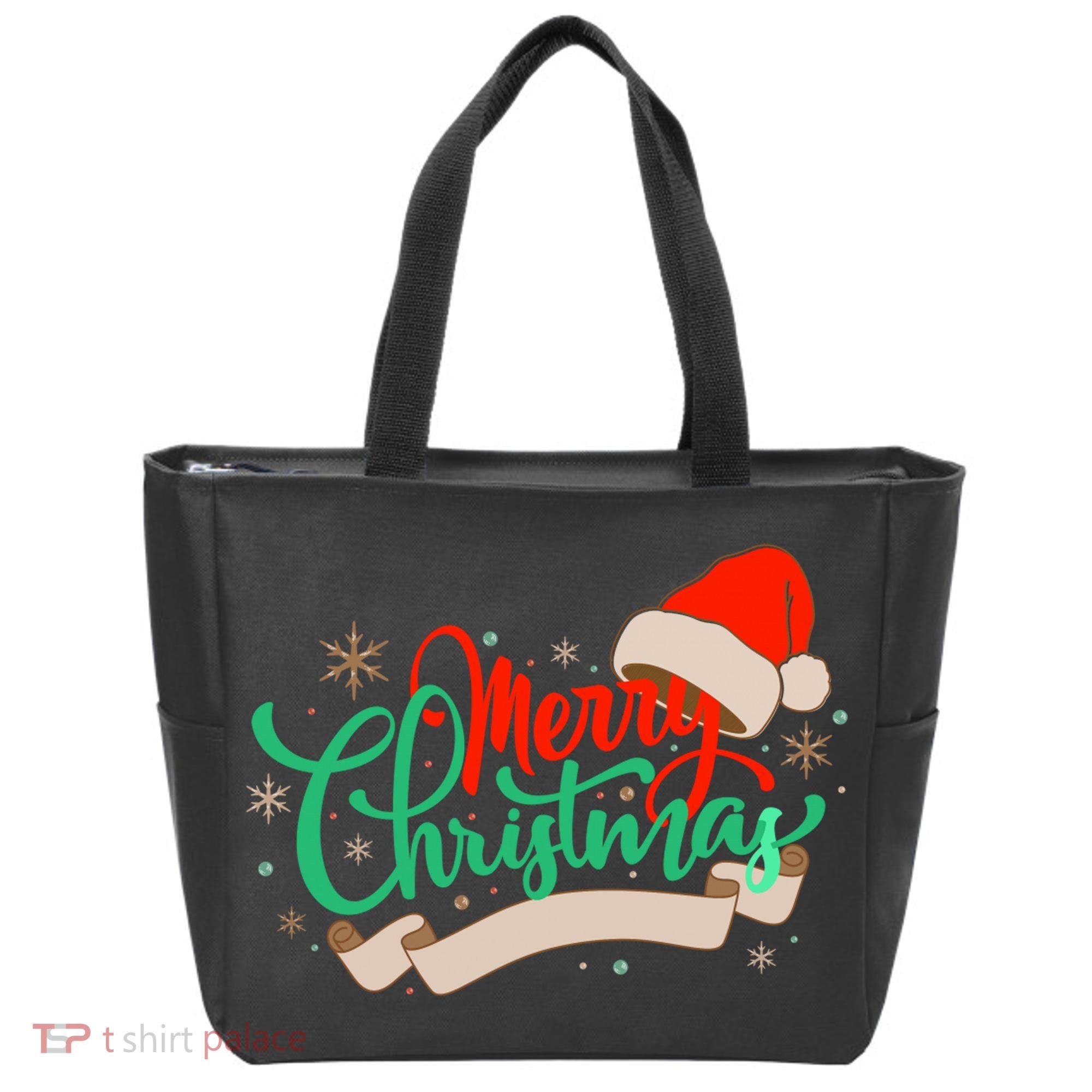 Merry Christmas Holiday Santa Snowflake Tote Bag