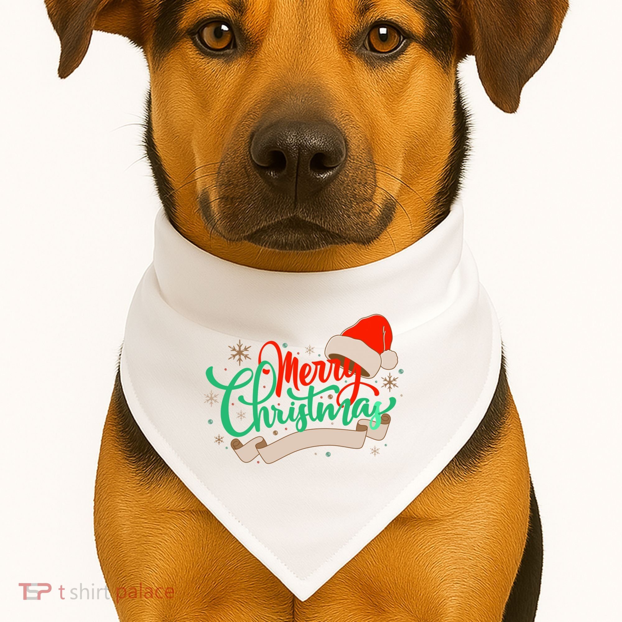 Merry Christmas Holiday Santa Snowflake USA-Made Doggie Bandana