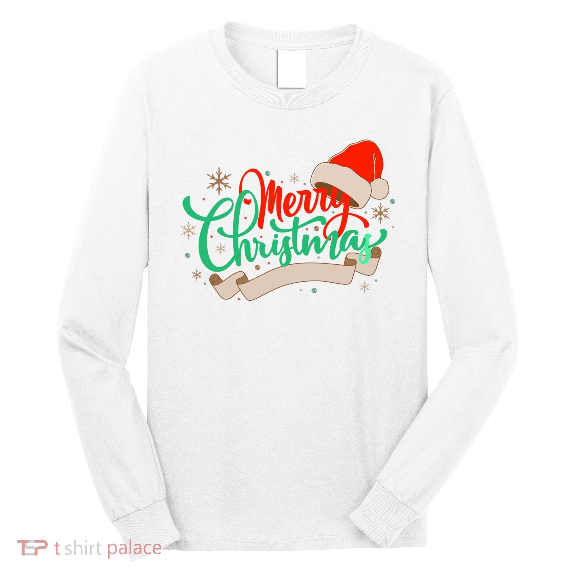 Merry Christmas Holiday Santa Snowflake Long Sleeve Shirt